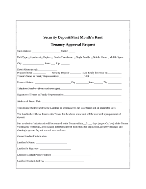 Security Deposit/First Months Rent
