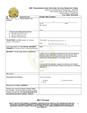 BIE Transportation Systems Access Request Form