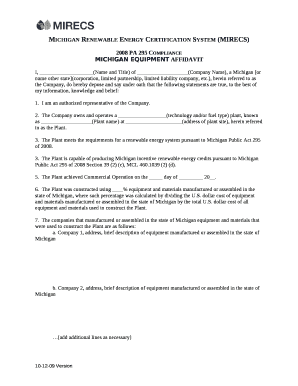 Michigan Equipment AFFIDAVIT