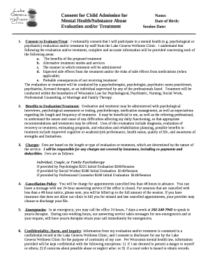 Consent for Child Admission forName: