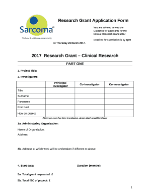 You are advised to read the Guidance for applicants for the Clinical Research round 2017