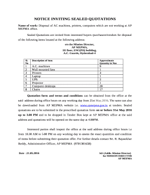 Name of work: Disposal of AC machines, printers, computers which are not working at AP MEPMA office