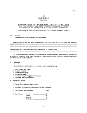 APPLICATION FOR THE PROTECTION OF A PUBLIC WATER SUPPLY