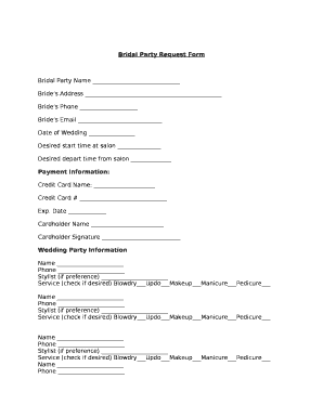Bridal Party Request Form