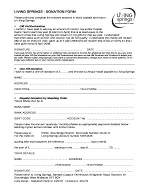 LIVING SPRINGS - DONATION FORM