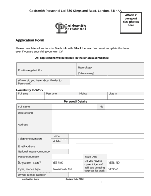 Please complete all sections in Black ink with Block Letters