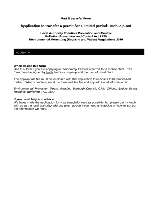 Use this form if you are applying to temporarily transfer a permit for a mobile plant