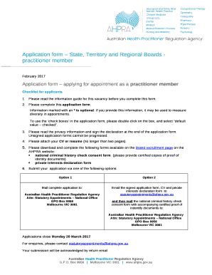 Application form applying for appointment as a practitioner member