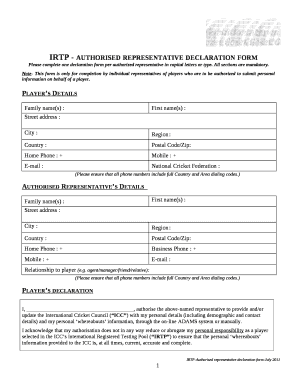 IRTP - authorised representative declaration form