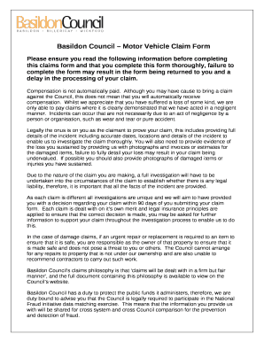 Basildon Council Motor Vehicle Claim Form
