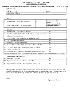 Submission of Investment Declaration/Proof - Financial Year 2016-17 for Calculating T