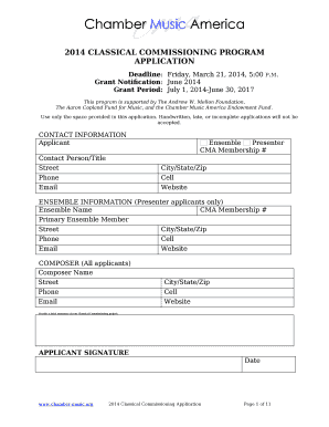 2014 CLASSICAL COMMISSIONING PROGRAM APPLICATION