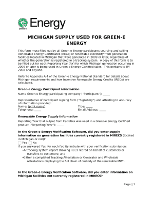 MICHIGAN SUPPLY USED FOR Green-e Energy