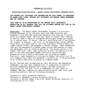 THIS FORM IS TO BE MAINTAINED BY THE MARINE UNTIL SUCCESSFUL COMPLETION OF ALL SCHOOLS THAT WILL BE ATTENDED DURING HIS TIME IN THE SQUAD LEADER DEVELOPMENT PROGRAM