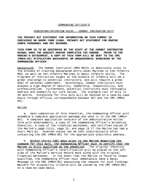 SCREENING/INTERVIEW GUIDE COMBAT INSTRUCTOR DUTY