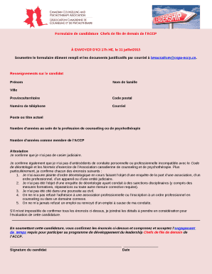 Remplissable Formulaire de candidatureChefs de file de demain de lACCP