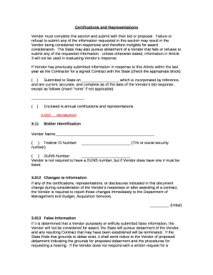 Certifications and Representations