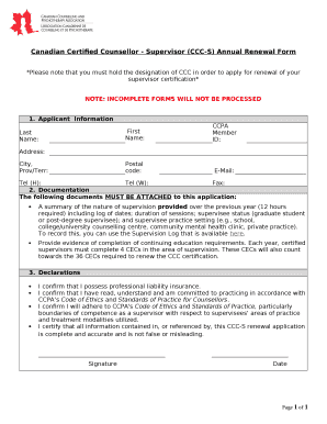 Canadian Certified Counsellor - Supervisor (CCC-S) Annual Renewal Form
