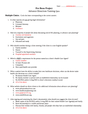 Advance Directives Training Quiz