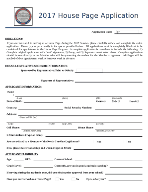 If you are interested in serving as a House Page during the 2017 Session, please carefully review and complete the entire application