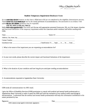 Student Temporary Impairment Disclosure Form