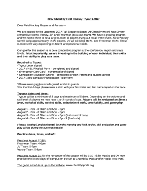 Dear Field Hockey Players and Parents