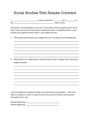 Social Studies Test Retake Contract
