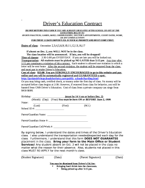 Drivers Education Contract