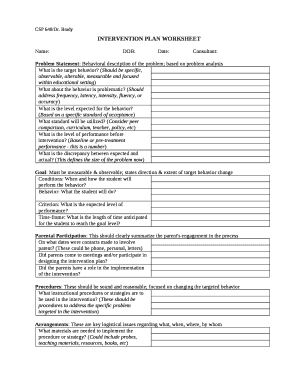 INTERVENTION PLAN WORKSHEET - www1 chapman Doc Template | pdfFiller