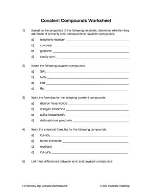 Covalent Compounds Worksheet