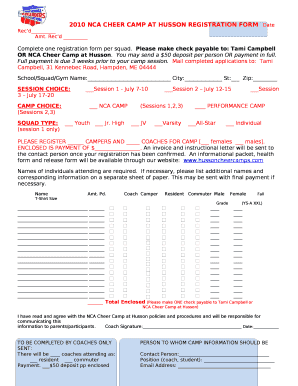 Complete one registration form per squad