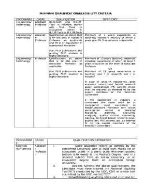 MINIMUM QUALIFICATION/ELEGIBILITY CRITERIA