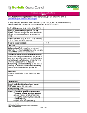 Instruction to advertise form