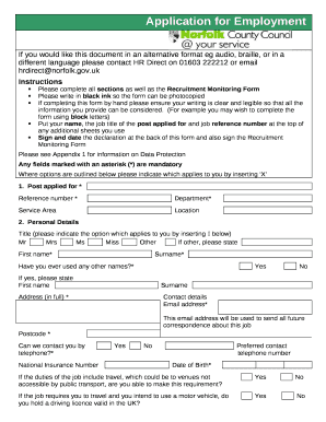 Please complete all sections as well as the Recruitment Monitoring Form