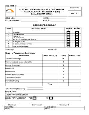 PRE PLACEMENT INTERVIEW (PPI) EVALUATION FORM