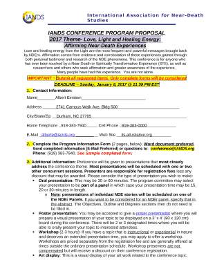 IANDS CONFERENCE PROGRAM PROPOSAL