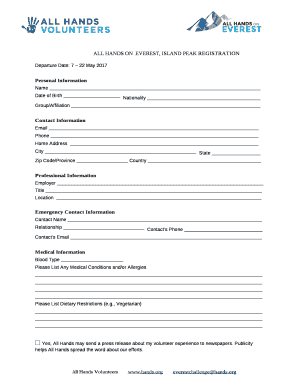 ALL HANDS ON EVEREST, ISLAND PEAK REGISTRATION