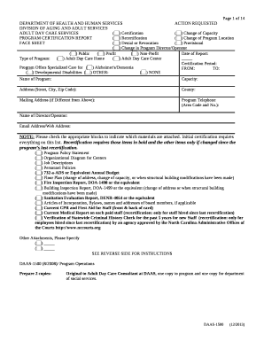 ADULT DAY CARE SERVICES() Certification() Change of Capacity