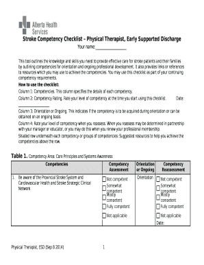 Stroke competency checklist – physical therapist, early supported discharge