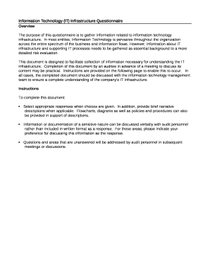 The purpose of this questionnaire is to gather information related to information technology infrastructure