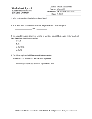 Worksheet 9, ch 4