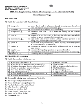 A) Match the vocabulary with the definitions