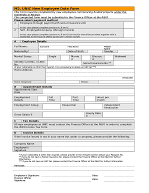 UNIC New Employee Data Form