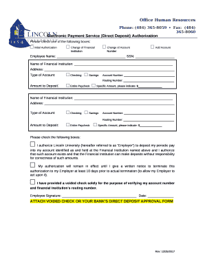 Electronic Payment Service (Direct Deposit) Authorization