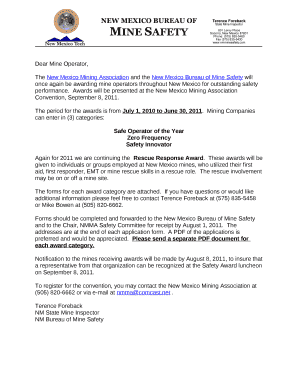 The New Mexico Mining Association and the New Mexico Bureau of Mine Safety will once again be awarding mine operators throughout New Mexico for outstanding safety performance