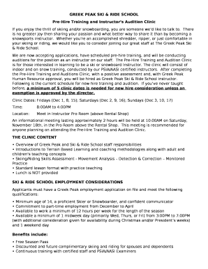 Pre-Hire Training and Instructors Audition Clinic