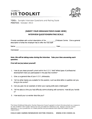 TOOL:Sample Interview Questions and Rating Scale Doc Template | pdfFiller