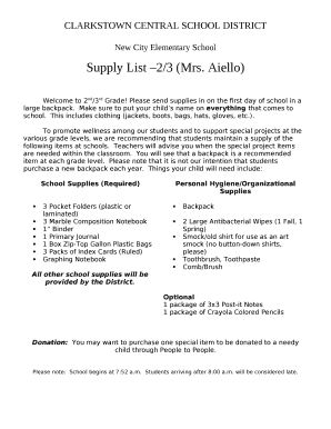 Supply List 2/3 (Mrs