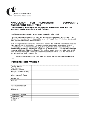 APPLICATION FOR MEMBERSHIP COMPLAINTS ASSESSMENT COMMITTEE
