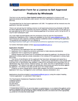 Application Form for a Licence to Sell Approved Products by Wholesale